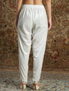 Women White Velvet Zari Embroidered Tulip Pants