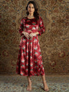 Women Maroon Floral Velvet Printed Anarkali Dress