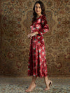 Women Maroon Floral Velvet Printed Anarkali Dress