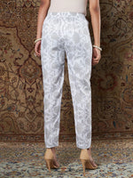 Women White Bocade Floral Pencil Pants