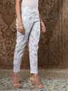 Women White Bocade Floral Pencil Pants