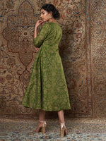 Women Green Brocade Floral Anarkali Dress