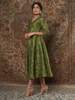 Women Green Brocade Floral Anarkali Dress