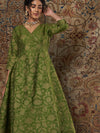 Women Green Brocade Floral Anarkali Dress