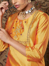 Women Mustard Zari Embroidered Straight Kurta