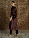 Women Brown Velvet Zari Embroidered Kurta