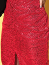 Women Red Sequin Midi Pencil Skirt