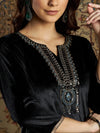 Women Black Velvet Zari Embroidered Kurta-SHKUR00265XS