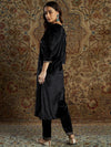 Women Black Velvet Zari Embroidered Kurta-SHKUR00265XS