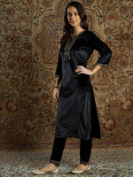 Women Black Velvet Zari Embroidered Kurta-SHKUR00265XS