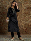 Women Black Velvet Zari Embroidered Kurta-SHKUR00265XS