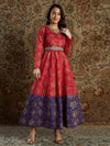 Women Red & Purple Brocade Floral Anarkali Maxi Dress