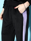 Women Black Velour Side Tape Track Pants