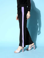 Women Black Velour Side Tape Track Pants