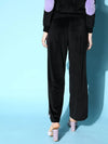 Women Black Velour Side Tape Track Pants