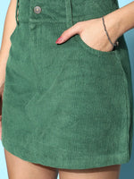 Women Green Corduroy A-Line Mini Skirt