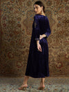 Women Navy Velvet Zari Embroidered Anarkali Dress