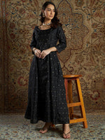 Women Black Jacquard Anarkali Maxi Dress