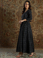 Women Black Jacquard Anarkali Maxi Dress