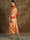 Women Orange Floral Velvet Printed Anarkali Dress