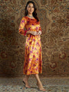 Women Orange Floral Velvet Printed Anarkali Dress