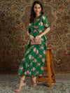 Women Green Chanderi Floral Anarkali Dress