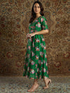 Women Green Chanderi Floral Anarkali Dress