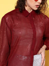 Women Maroon Sequin Shirt