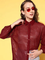 Women Maroon Sequin Shirt