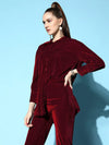 Women Burgundy Velvet Shirt