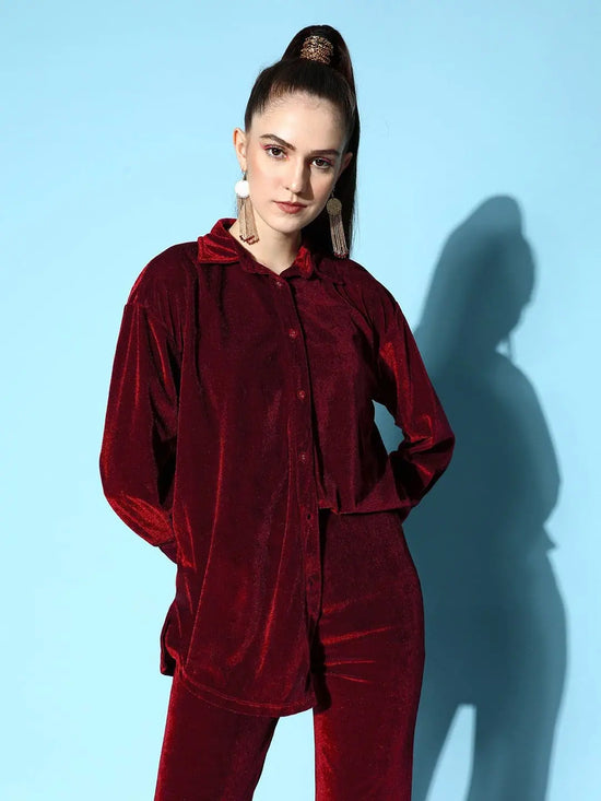 Women Burgundy Velvet Shirt