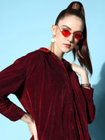 Women Burgundy Velvet Shirt