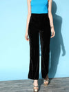 Women Black Velvet Bell Bottom Pants-SFPANT5678XS