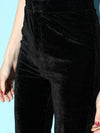 Women Black Velvet Bell Bottom Pants-SFPANT5678XS