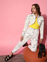 Women White Twill Face Print Tapered Pants