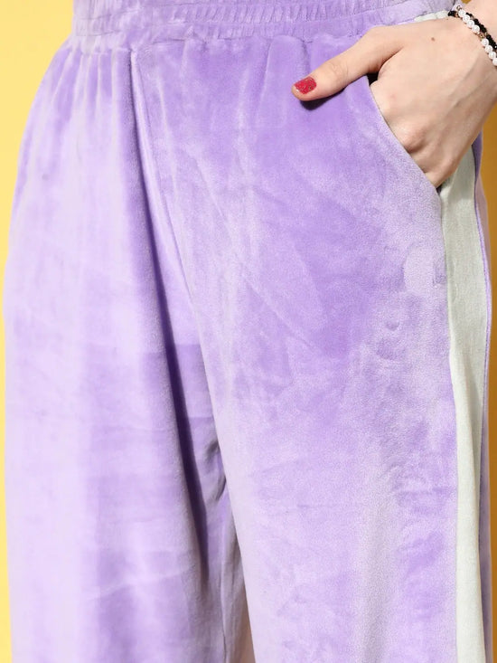 Women Lavender Velour Side Tape Track Pants