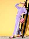 Women Lavender Velour Side Tape Track Pants