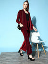 Women Burgundy Velvet Bell Bottom Pants