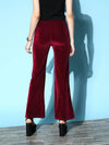 Women Burgundy Velvet Bell Bottom Pants