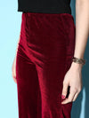 Women Burgundy Velvet Bell Bottom Pants