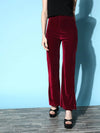 Women Burgundy Velvet Bell Bottom Pants