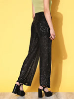 Women Black Sequin Party Straight Pants