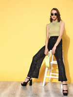 Women Black Sequin Party Straight Pants