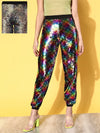 Women Black Multi-Sequin Terry Jogger Pants