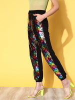 Women Black Multi-Sequin Terry Jogger Pants