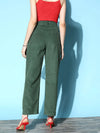 Women Green Corduroy Straight Pants