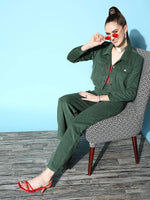 Women Green Corduroy Straight Pants