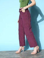 Women Purple Corduroy Straight Pants