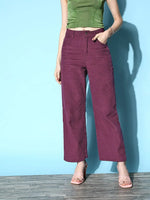 Women Purple Corduroy Straight Pants