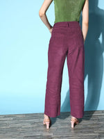 Women Purple Corduroy Straight Pants